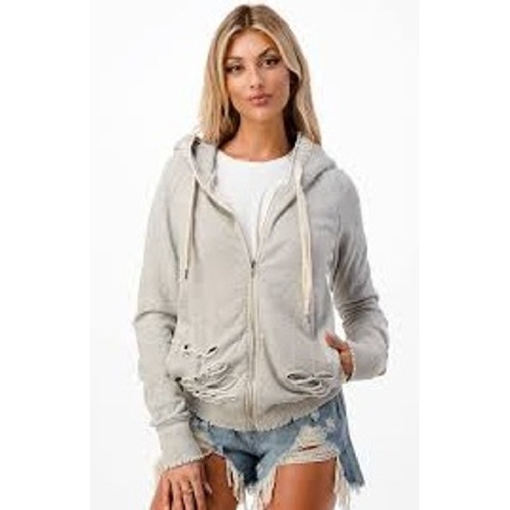 NSF Lisette Distressed Pullover Hoodie Women Small Athleisure Grunge Edgy Casual